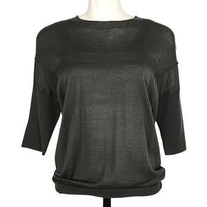 Sandra Angelozzi Women's Wool Blend Hunter Green Knit Crew Neck 3/4 Sleeves M